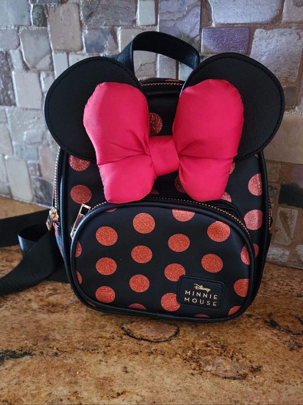 Disney Minnie Mouse Kids Black Backpack with Pink Bow